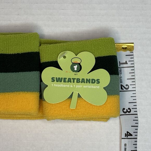 St Patrick's Day Green and Yellow Striped Headband and Wristband Set NEW! - Picture 4 of 5